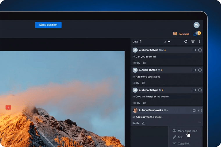 Product Release: Easily surface new feedback with Ziflow’s unread comments - Marking comment as unread in Ziflow proof viewer