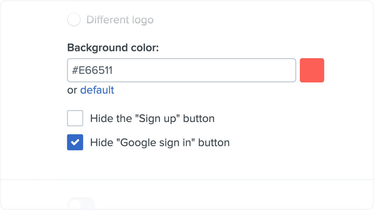Hide Google Sign In button - #E66511 background color picker