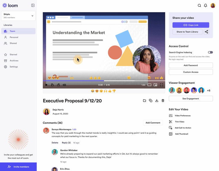 Loom user screen view with a uploaded video details
