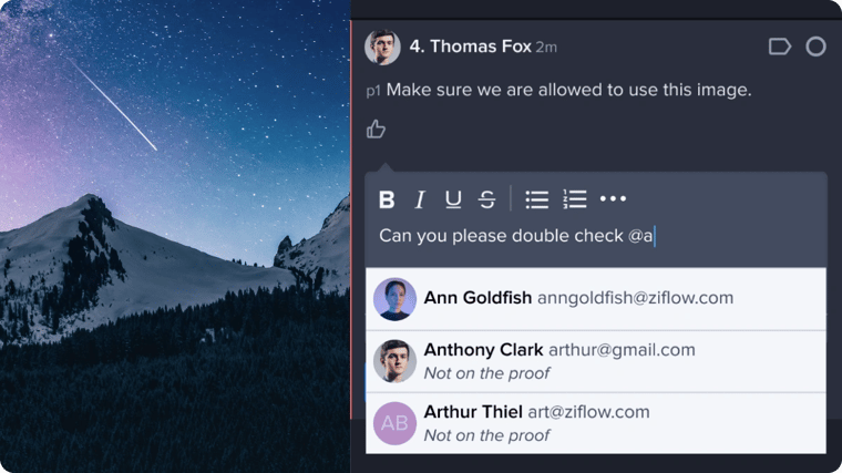 Capability of mentioning collaborators in online proofing team process