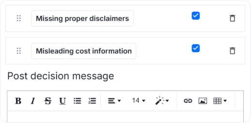 Missing proper disclaimers, misleading cost information