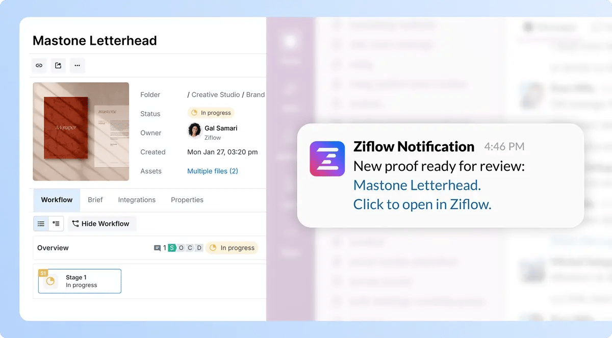 Notify your team about new proofs - Ziflow notification in Slack