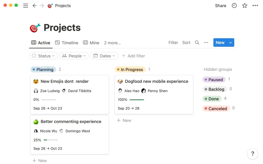 Notion UI screen displaying tasks assigned to team members