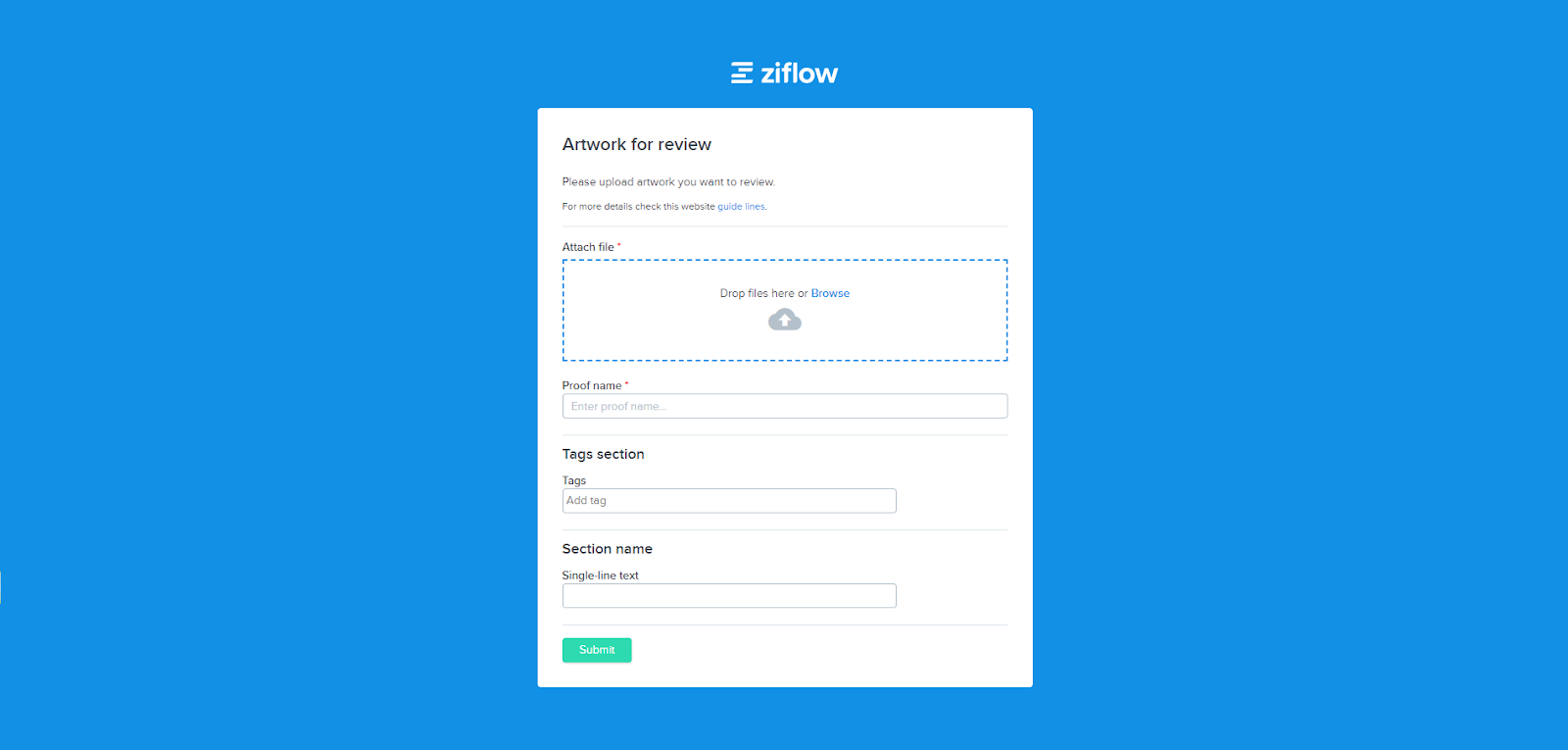 Intake forms feature for creative assets proofing upload