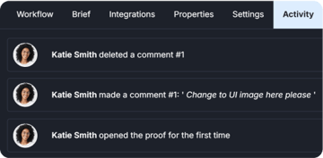 Real-time project activity log of Ziflow - Product Overview