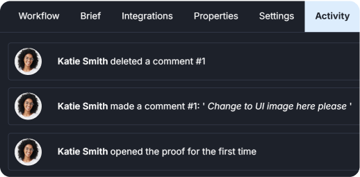 Real-time project activity log of Ziflow - Product Overview