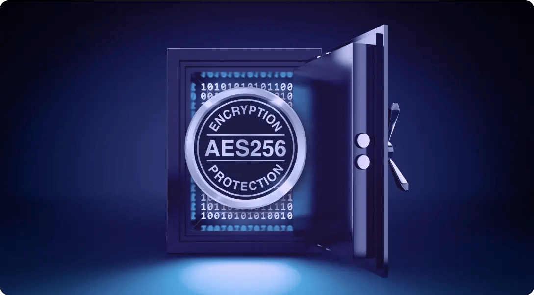 Safe even when it’s not in use - encryption symbol AES256 and a safe