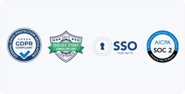 Security icons GDPR, ISO, SSO, AICPA SOC 2