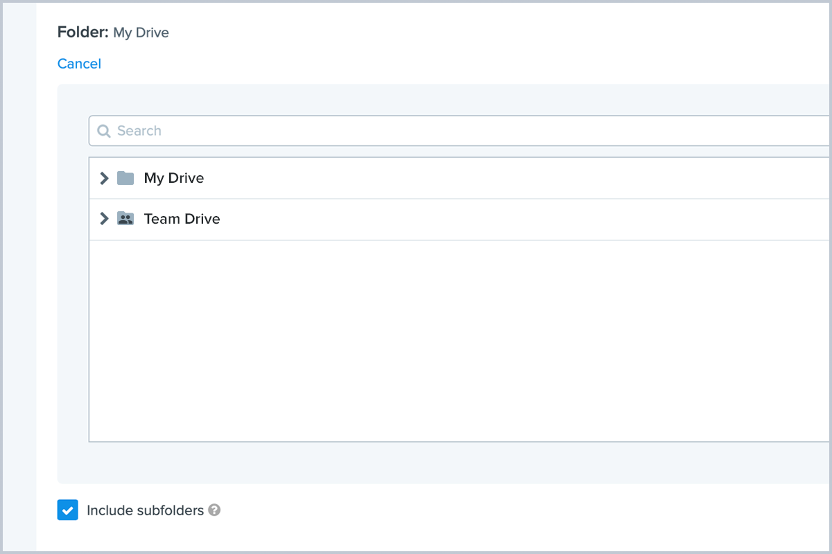 Google Drive Team Folder Support connection with Zibots