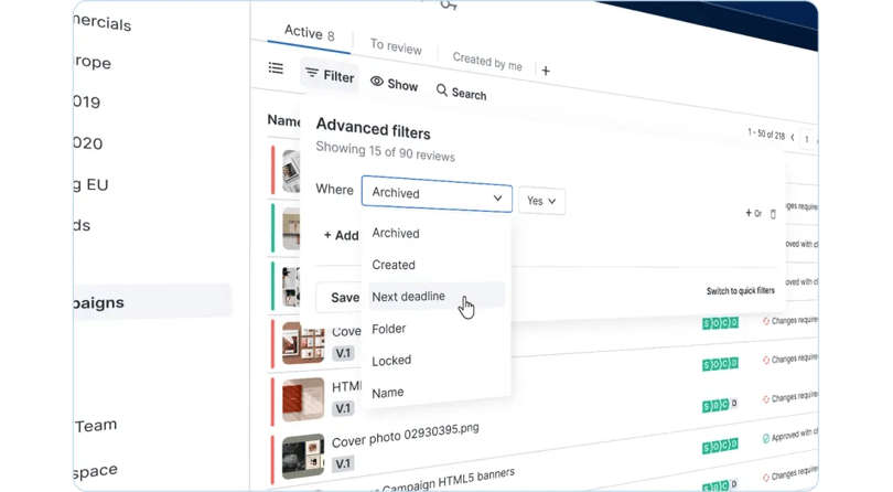 Tracking and management - Feature page, tracking and automation - process thats organized and searchable in Ziflow