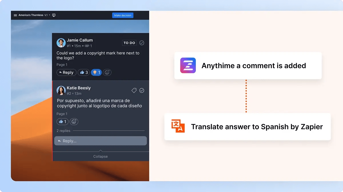 Translate feedback in real-time - Zapier automation visualized