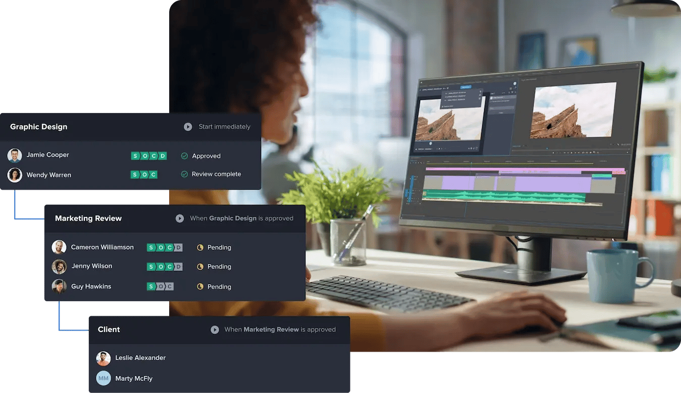Video designer creating a film in an Adobe After Effects with help of Ziflow in-app plugin