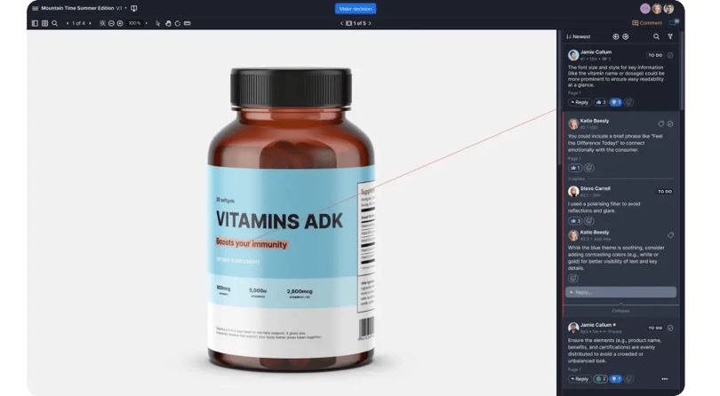 Vitamins ADK bottle photo being reviewed and commented in a Ziflow proof viewer-1
