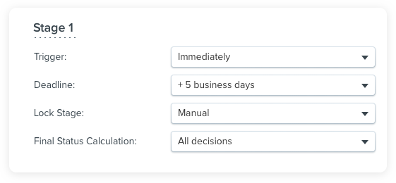 Stage options of online creative content reviewal workflow