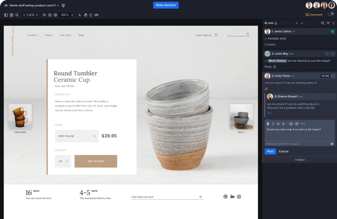 Creative collaboration on a project for retail cups products in Ziflow proof viewer